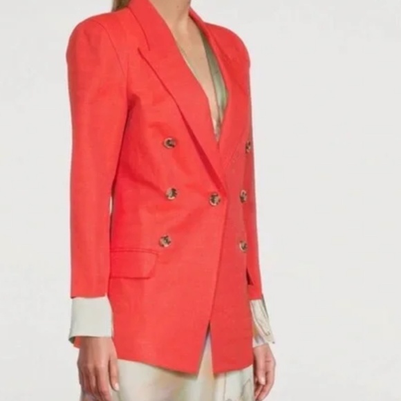 NWOT SMYTHE Pagoda Blazer in Watermelon Size 6 Coral Red Pin Linen Structured - Picture 5 of 6